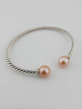 Davud Yurman Twist Open Cuff  Bracelet with Peach Pearl